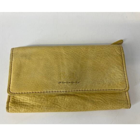 FOSSIL LARGE YELLOW SMOOTH LEATHER WOMENS WALLET - Picture 2 of 16